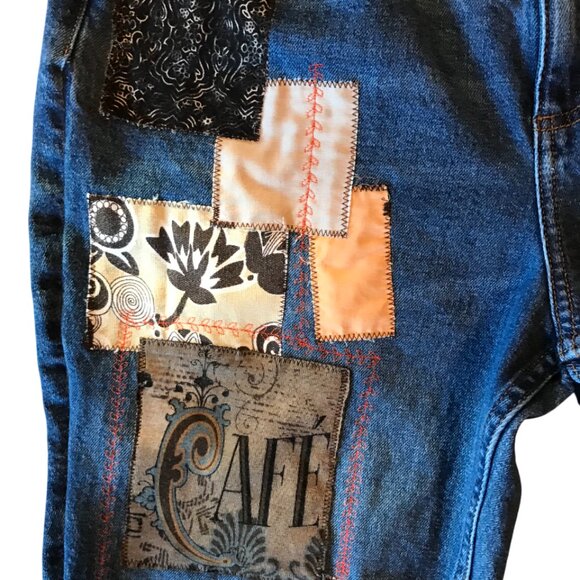 Upcycled Boho Patchwork Jeans, Women's Size 10: Coffee-Inspired Hippie Pants - Picture 12 of 15